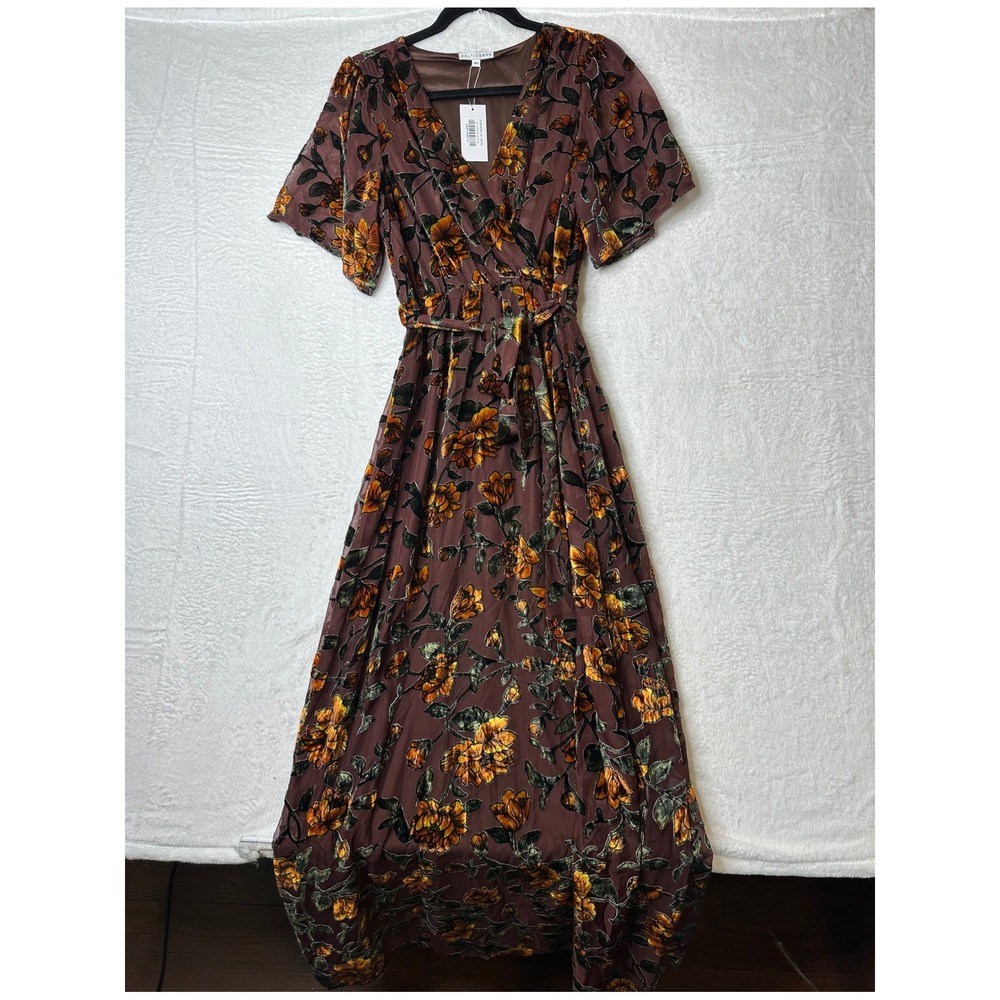 Baltic Born Uma Velvet Maxi Dress Womens Medium Amber Floral Burnout Wrap NWT